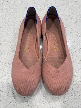 Rothy's Women's Dusty Pink Knit Ballet Flats with Blue Trim